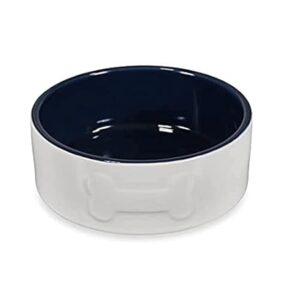 Petface Bone Ceramic Dog Food Bowl 20cm cream navy