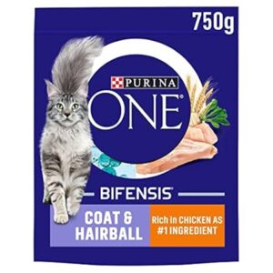 PURINA ONE Coat & Hairball Chicken Dry Cat Food - 750g (Pack of 4)