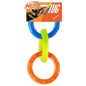 Rubber tug toy with 3-ring design, 10.5 inch, water-resistant