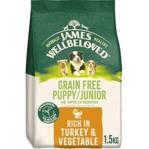 James Wellbeloved Dog Puppy Hypoallergenic Dry Food Grain Free Turkey 1.5 kg – Puppy Food for Sensitive Stomachs