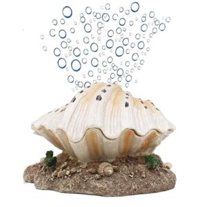 "Tropical Clam Ornament with Air Stone for Fish Tank"