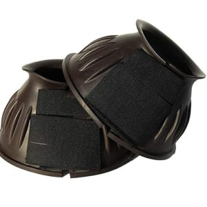 "Rhinegold Velcro Over-Reach Boots - Small - Brown for Horses, designed to protect hooves from over-reach injuries."