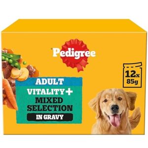 PEDIGREE Adult Dog Food Pouches Vitality+ Chunks in Gravy 48 x 85 g Multipack – Dog Food for Vitality and Health