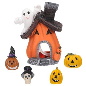 Cabilock 5pcs Halloween Aquarium Figurines - Resin Pumpkin, Ghost House, and More