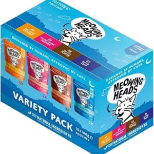 Meowing Heads Wet Cat Food Variety Pack 93% Natural Turkey Chicken Beef Fish (10 x 100g)
