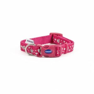 reflective dog collar pink hearts adjustable 20-30cm nylon