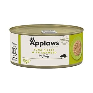 Applaws 100% Natural Wet Cat Food – Tuna Fillet with Seaweed in Tasty Jelly (70g Tin, Pack of 24)