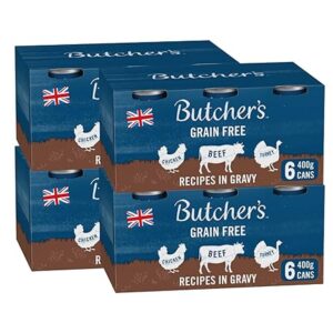 Butcher's Grain Free Recipes in Gravy Wet Dog Food Tin Cans Variety Pack (9.6kg - 24 x 400g) – Grain-Free, Healthy, and Natural Dog Food.