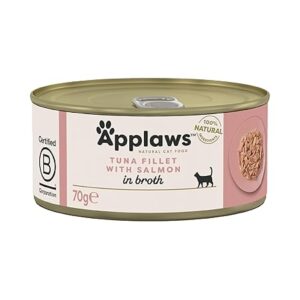 "Applaws 100% Natural Wet Cat Food Tin – Tuna Fillet with Salmon in Broth – 70g Tin (Pack of 24)"