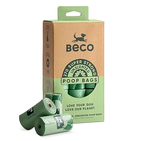 Beco Strong & Large Poop Bags – 270 (18 Rolls of 15) – Unscented – Dispenser Compatible Dog Poo Bags