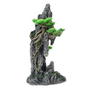 Mairuker Aquarium Mountain Decor resin rock with tree and cave