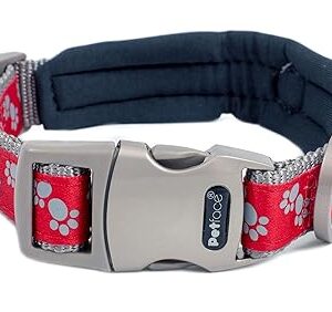 Petface Padded Dog Collar Medium Red with Grey Paws