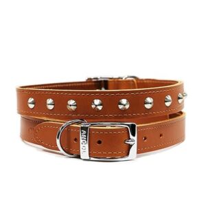 Ancol Tan Studded Leather Dog Collar - Durable leather collar with metal studs for small to medium dogs.
