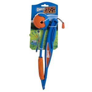 Dog fetch thrower with foldable handle, hands-free pickup and rubber fetch ball