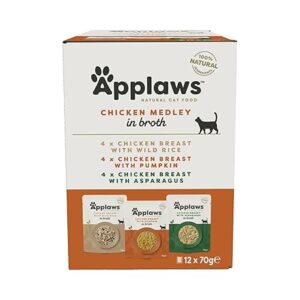 Applaws 100% Natural Wet Cat Food Pouch Multipack Chicken Selection in Broth, 70g Pouch