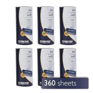 Korbond Lint Roller Refills 6 Pack - 360 Sheets | Pet Hair Remover, Lint Remover
