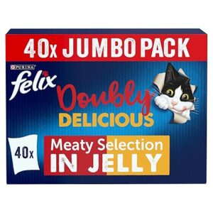 "FELIX Doubly Delicious Countryside Selection in Jelly Wet Cat Food 40x85g - Tasty Chicken, Beef, and Vegetables in Savory Jelly for Adult Cats"