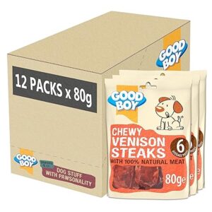 chewy venison steaks - Good Boy natural venison dog treats gluten free 80g pack of 12