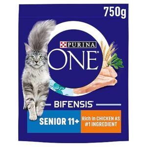 Purina One Senior 11+ Chicken Dry Cat Food 750g Pack of 4
