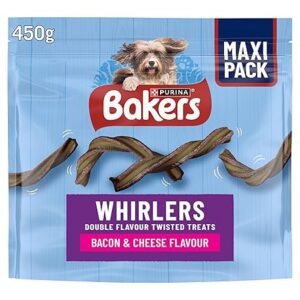 BAKERS Whirlers Bacon and Cheese Dog Treats 450g (Pack of 3) – Grain-Free Dog Treats with Bacon and Cheese Flavor