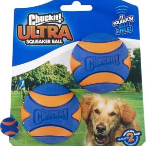 "ChuckIt! Ultra Squeaker Ball Dog Toy – Durable, High Bounce, Floating Rubber Squeaky Dog Ball – 2 Pack, Medium" ✅